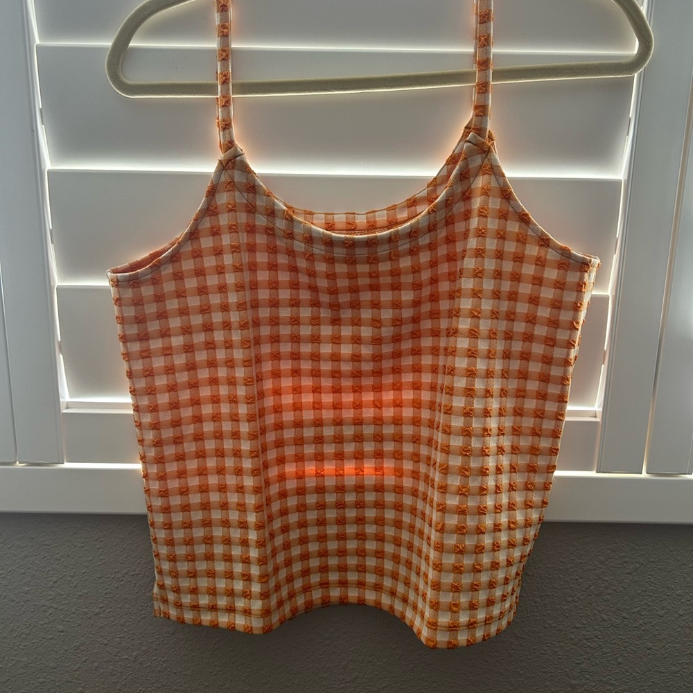 Madewell Orange and White Checkered Camisole